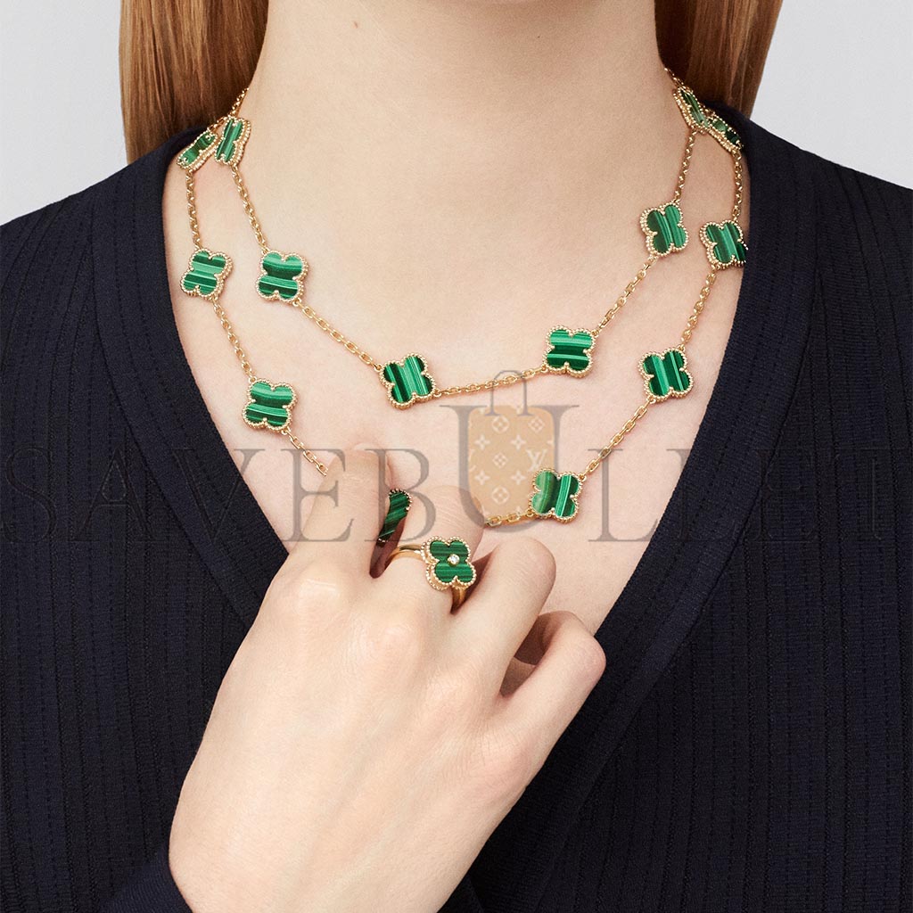 van cleef arpels vintage alhambra ring - yellow gold, Di*m*nd, malachite  vcaro3qm00